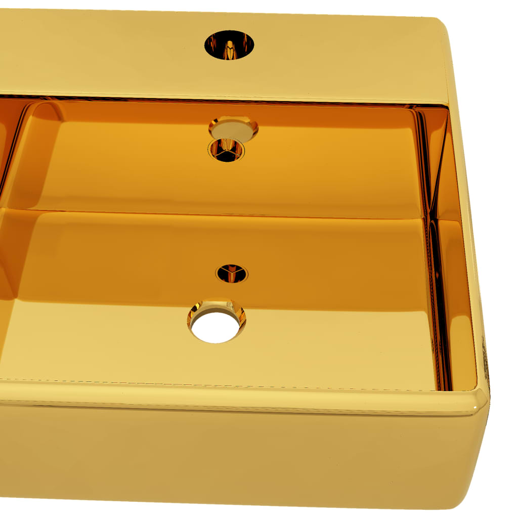 vidaXL valamu, ülevooluavaga 41 x 41 x 15 cm, keraamiline, kuldne