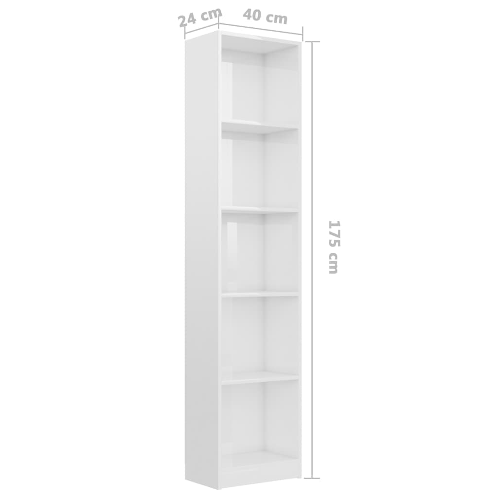 vidaXL 5-korruseline raamaturiiul valge 40x24x175 cm, tehispuit
