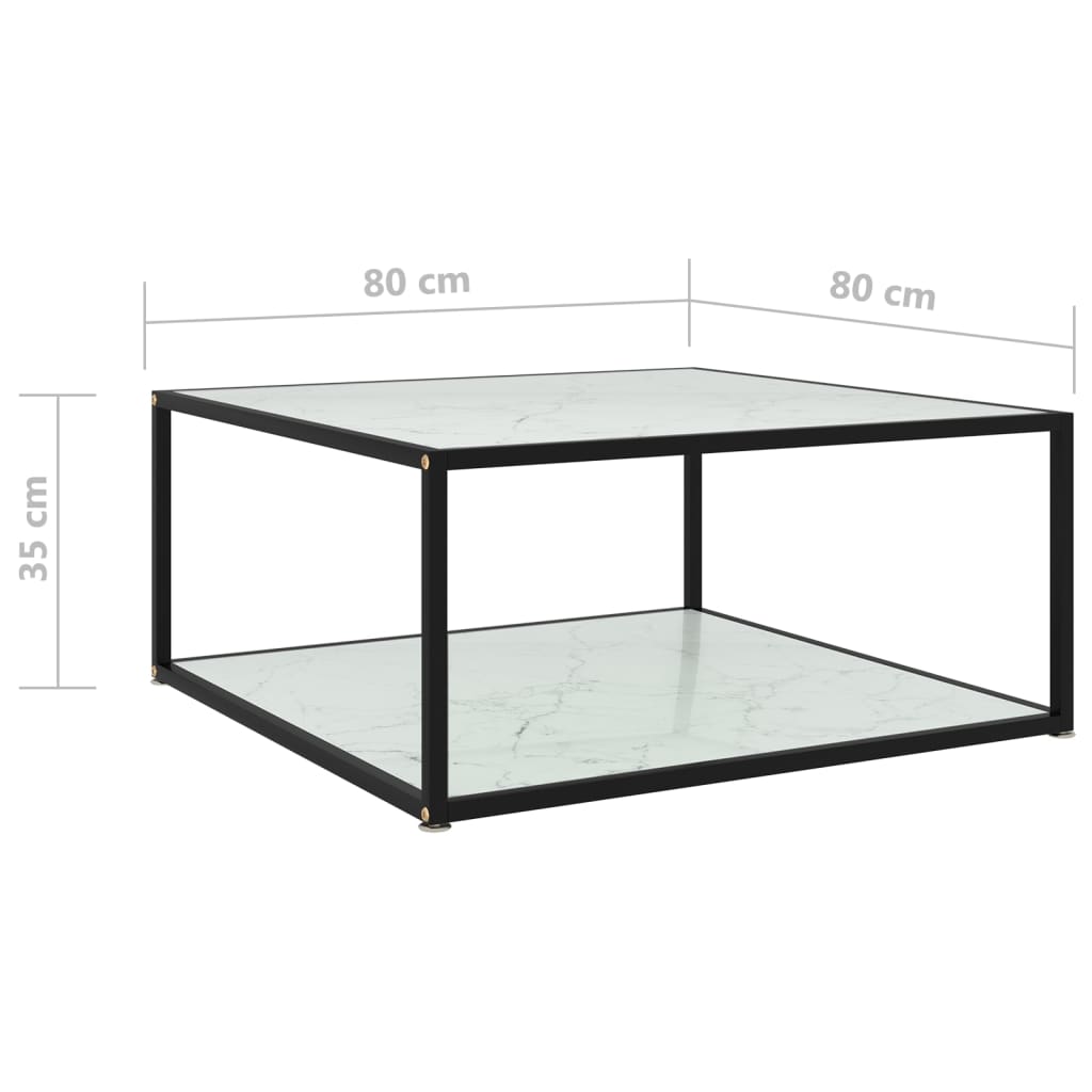 vidaXL kohvilaud, valge, 80 x 80 x 35 cm, karastatud klaas