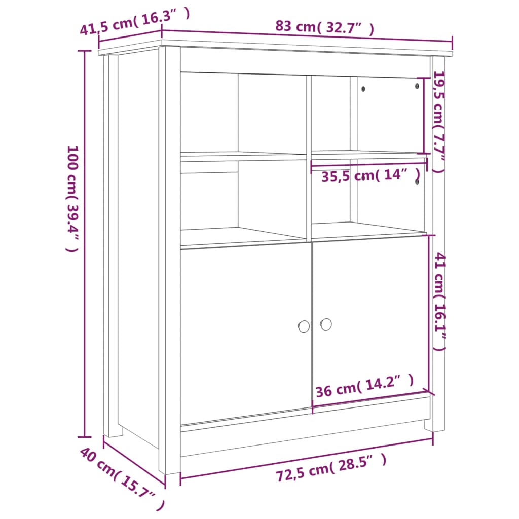 vidaXL puhvetkapp, hall, 83 x 41,5 x 100 cm, männipuit