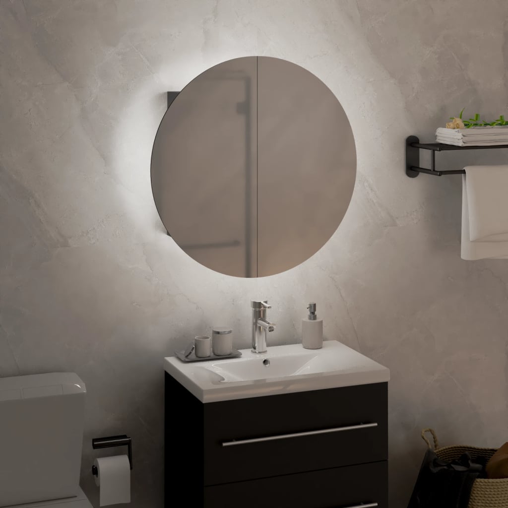vidaXL vannitoakapp ümmarguse peegli ja LEDiga, hall, 40x40x17,5 cm