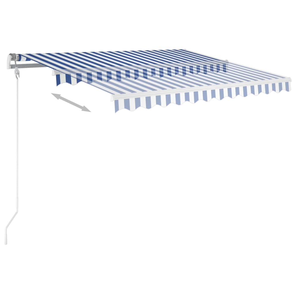vidaXL käsitsi sissetõmmatav varikatus LEDiga, 3x2,5 m, sinine/valge