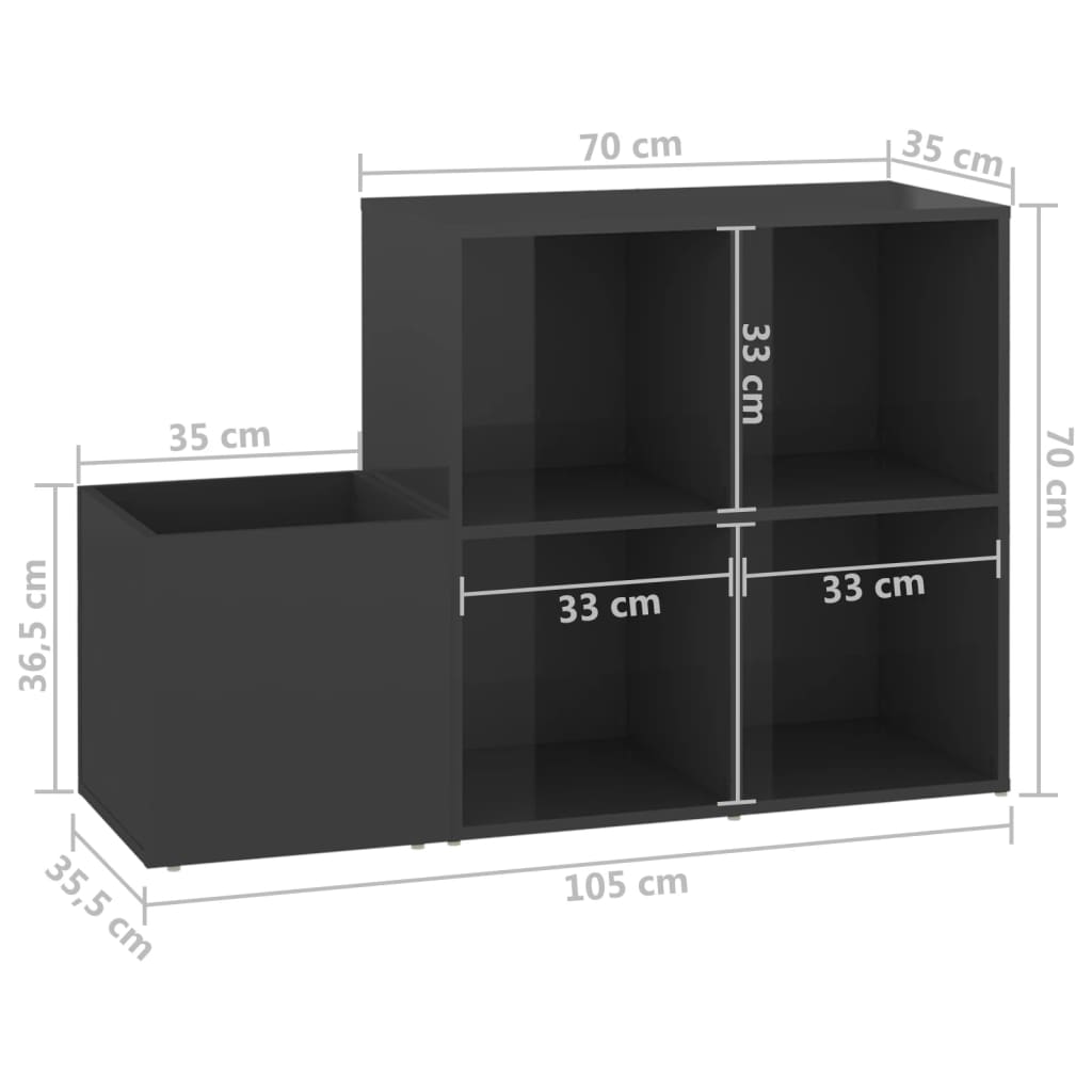 vidaXL jalatsiriiul, kõrgläikega hall, 105x35.5x70 cm, puitlaastplaat