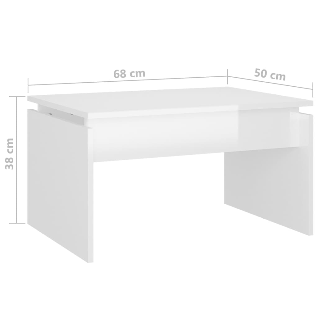vidaXL kohvilaud, kõrgläikega valge, 68x50x38 cm, puitlaastplaat