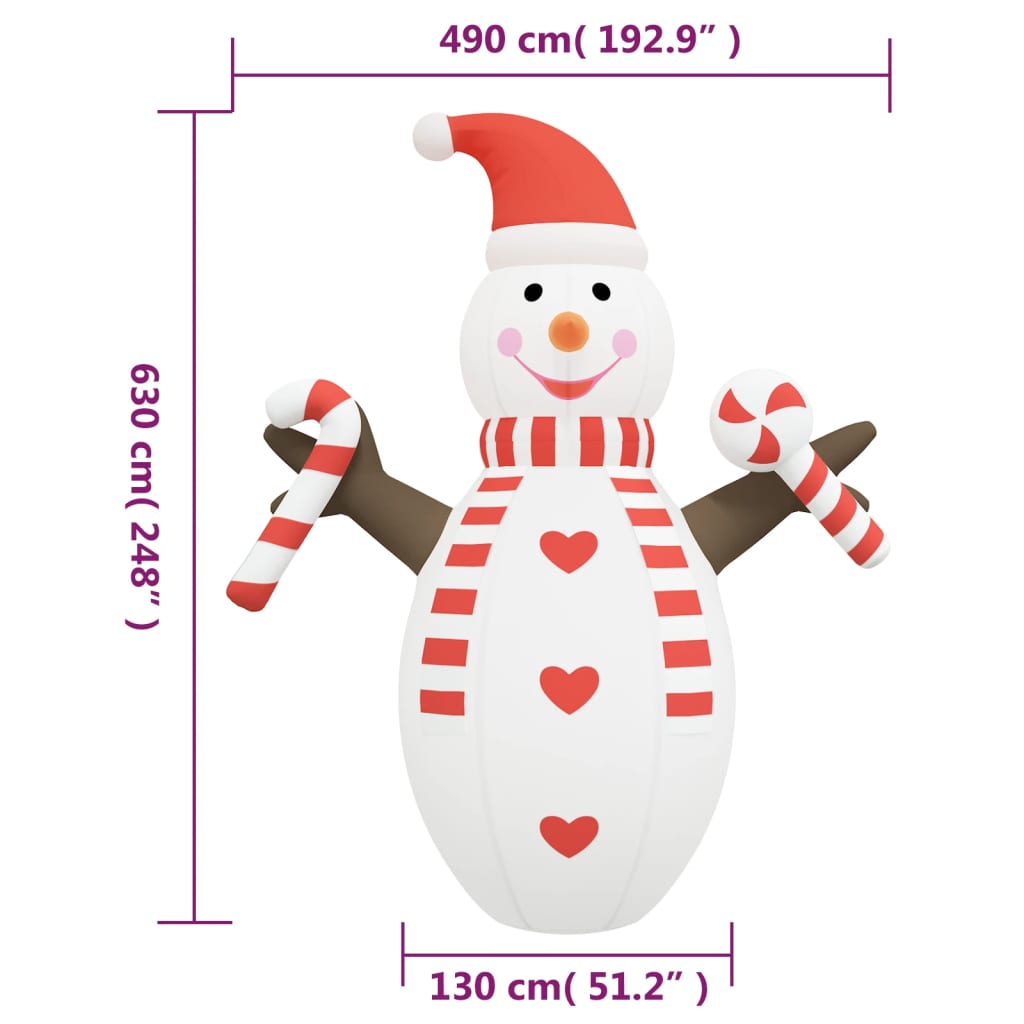 vidaXL jõulukaunistus täispumbatav lumememm LEDidega 630 cm