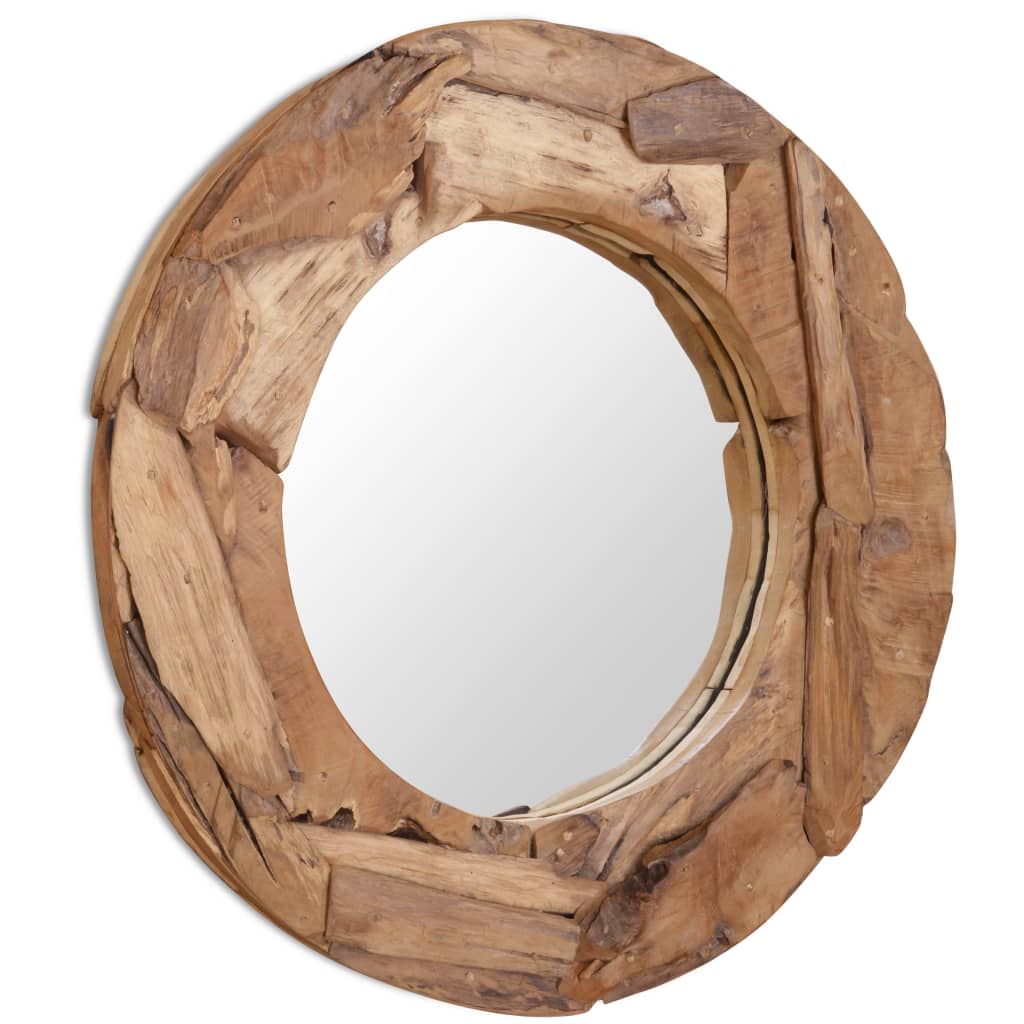 vidaXL peegel, tiikpuu, 80 cm, ümmargune