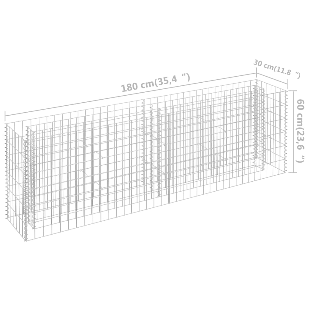 vidaXL gabioon-taimelava, tsingitud teras, 180 x 30 x 60 cm
