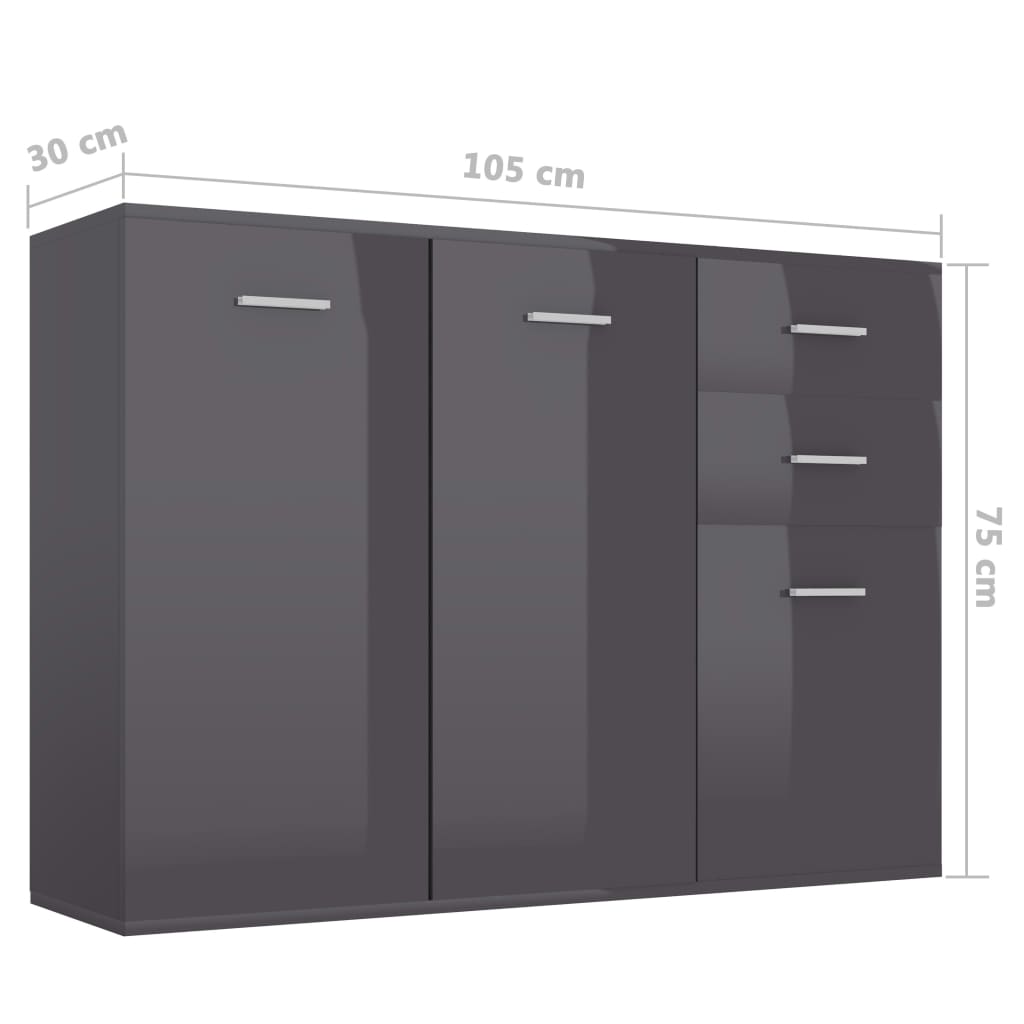 vidaXL puhvetkapp kõrgläikega hall 105 x 30 x 75 cm, puitlaastplaat