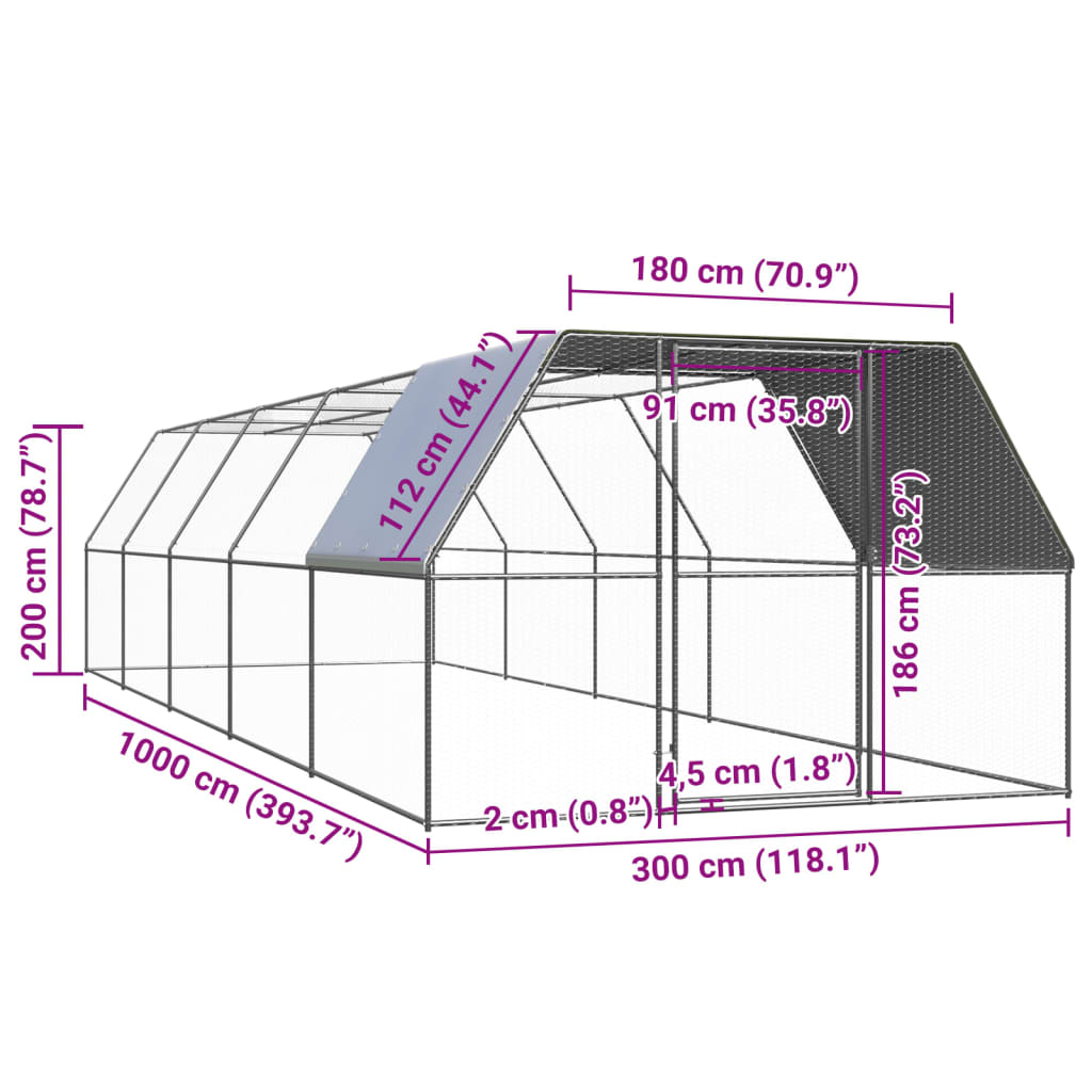 vidaXL kanapuur, 3 x 10 x 2 m, tsingitud teras