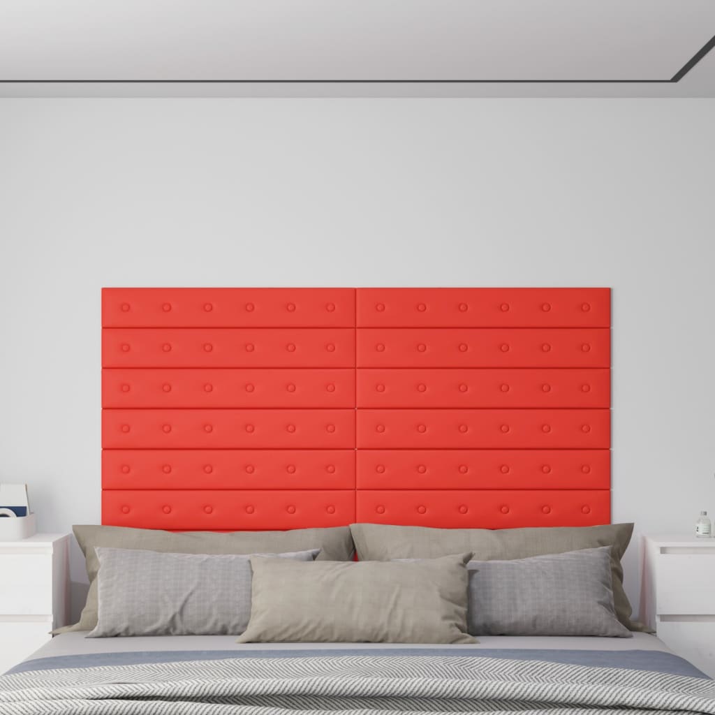 vidaXL seinapaneelid 12 tk, punane, 90 x 15 cm, kunstnahk, 1,62 m²
