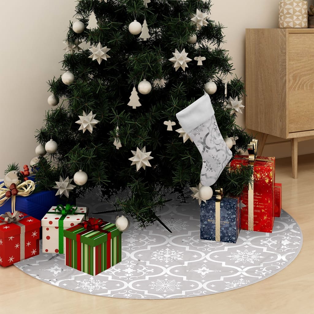 vidaXL luksuslik jõulupuu alune lina, sokiga, valge, 122 cm, kangas