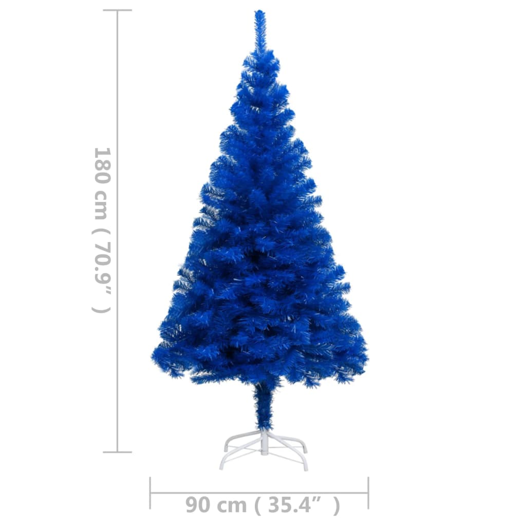 vidaXL valgustusega kunstkuusk alusega, sinine, 180 cm, PVC