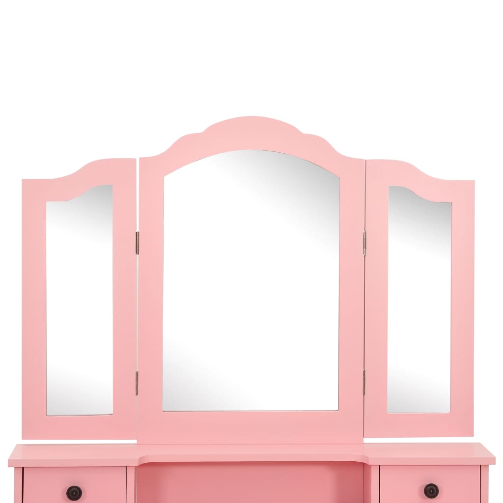 vidaXL tualettlaud taburetiga, roosa, 80 x 69 x 141 cm, Paulownia puit