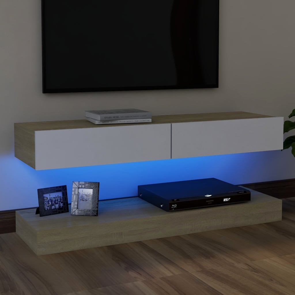 vidaXL telerialus LED-tuledega, valge ja Sonoma tamm, 120 x 35 cm