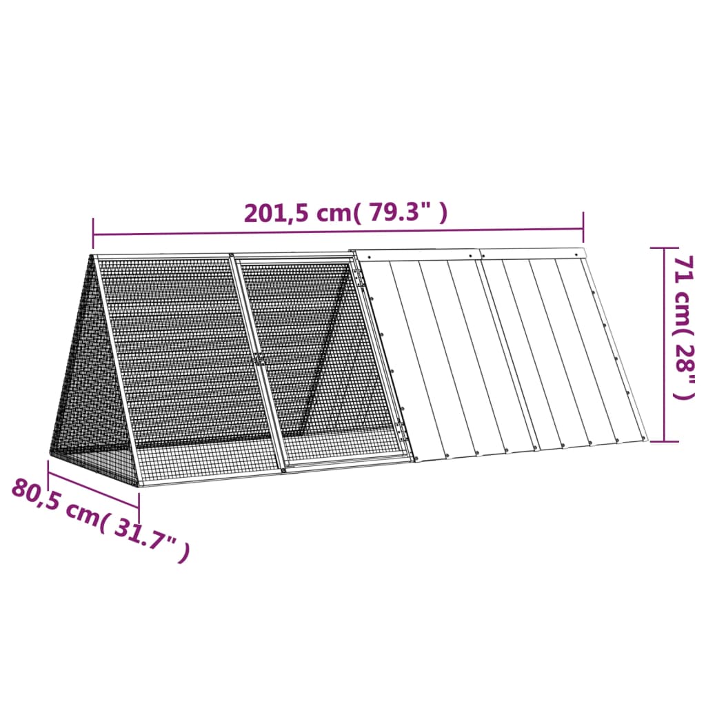 vidaXL küülikupuur, hall, 201,5 x 80,5 x 71 cm, tsingitud teras