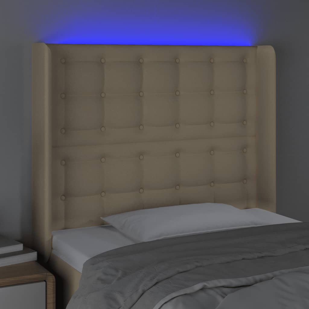 vidaXL LED-voodipeats, kreemjas, 83x16x118/128 cm, kangas