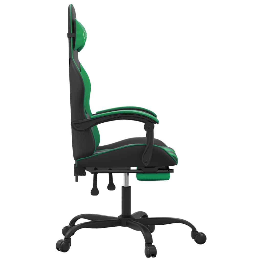 vidaXL pööratav mänguritool jalatoega, must ja roheline, kunstnahk
