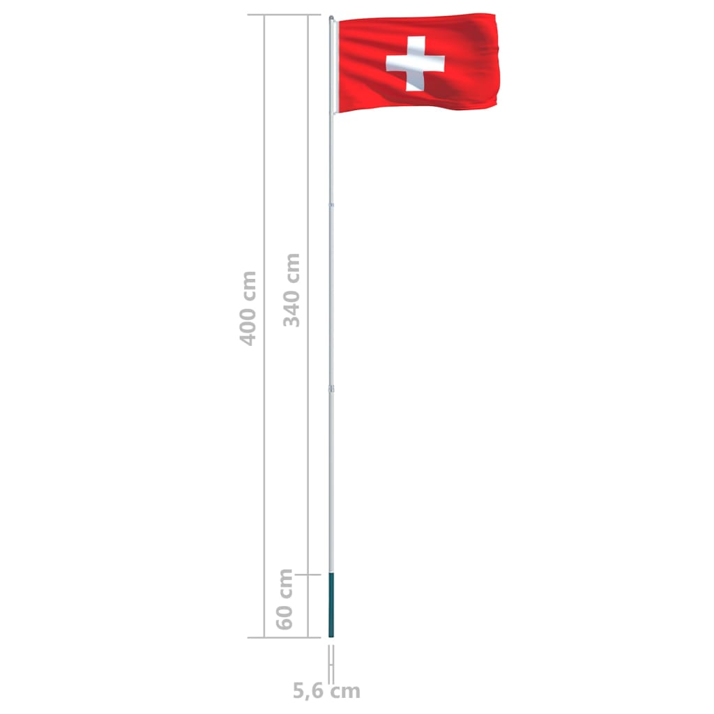 vidaXL Šveitsi lipp ja lipumast, alumiinium, 4 m