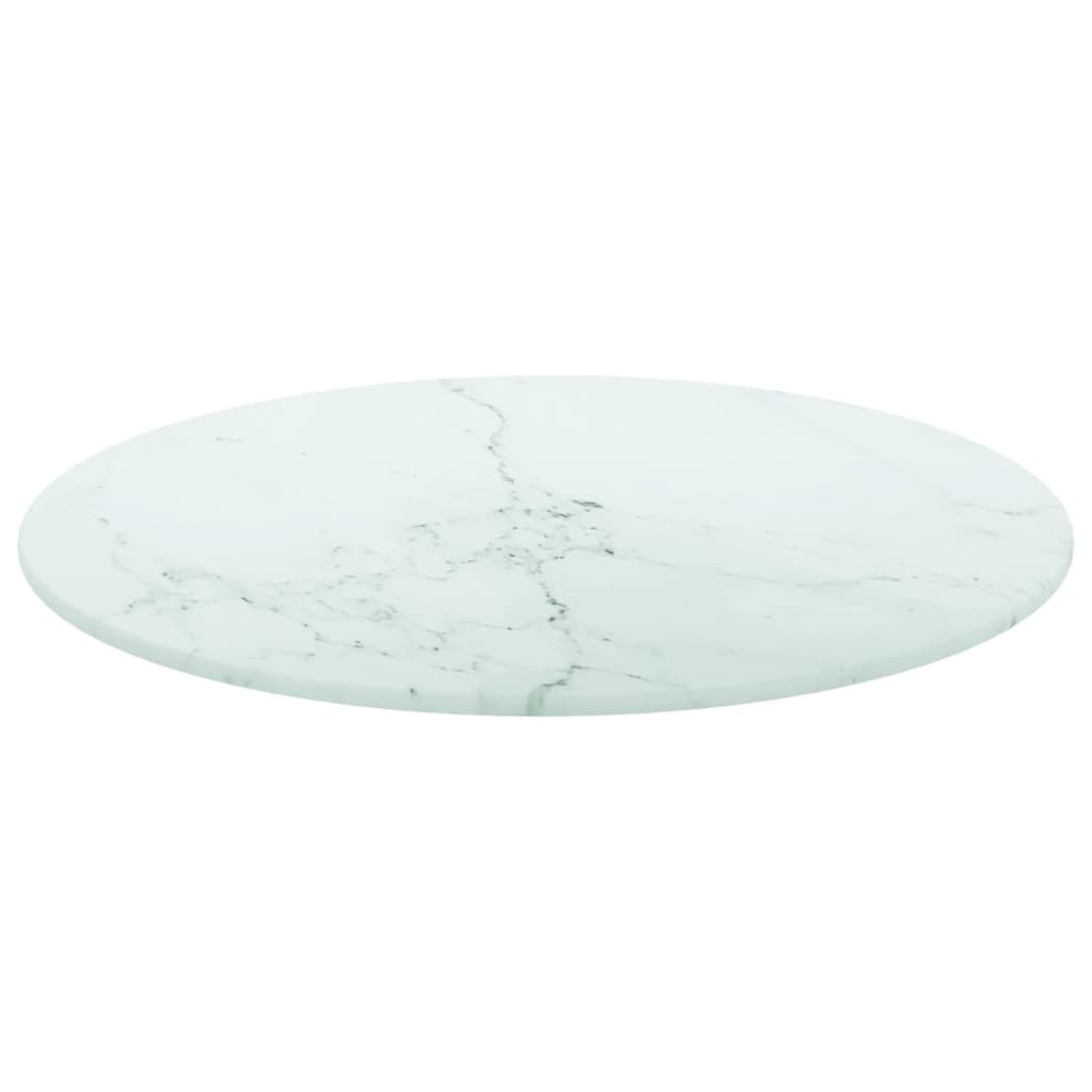 vidaXL lauaplaat, valge Ø40x0,8 cm, karastatud klaas marmordisain