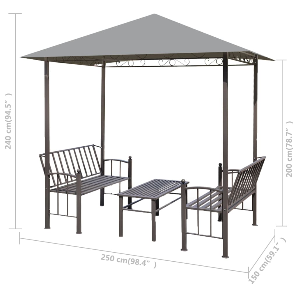vidaXL aiapaviljon laua ja pinkidega 2,5 x 1,5 x 2,4 m antratsiit