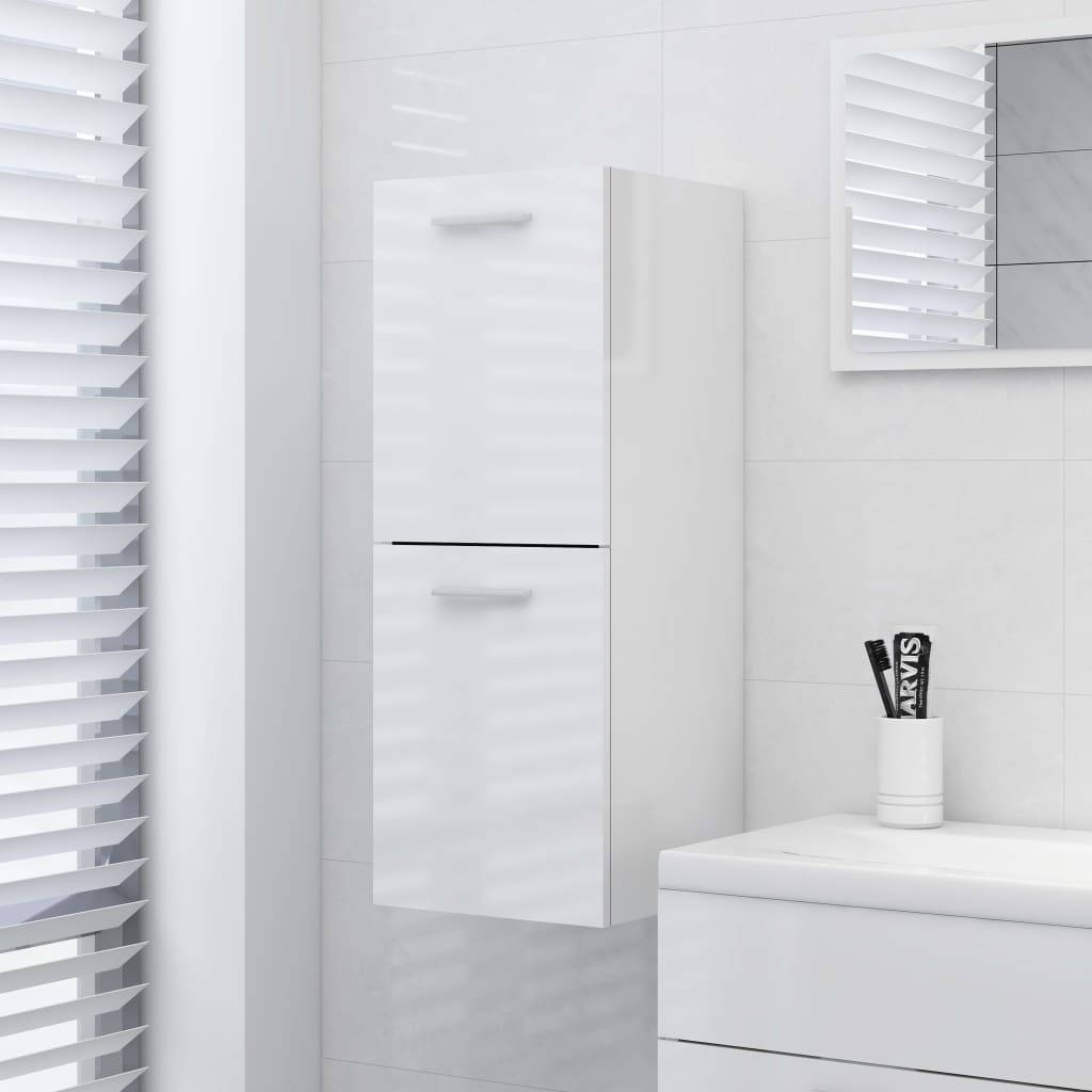 vidaXL vannitoakapp, kõrgläikega valge, 30 x 30 x 80 cm, puitlaastplaat