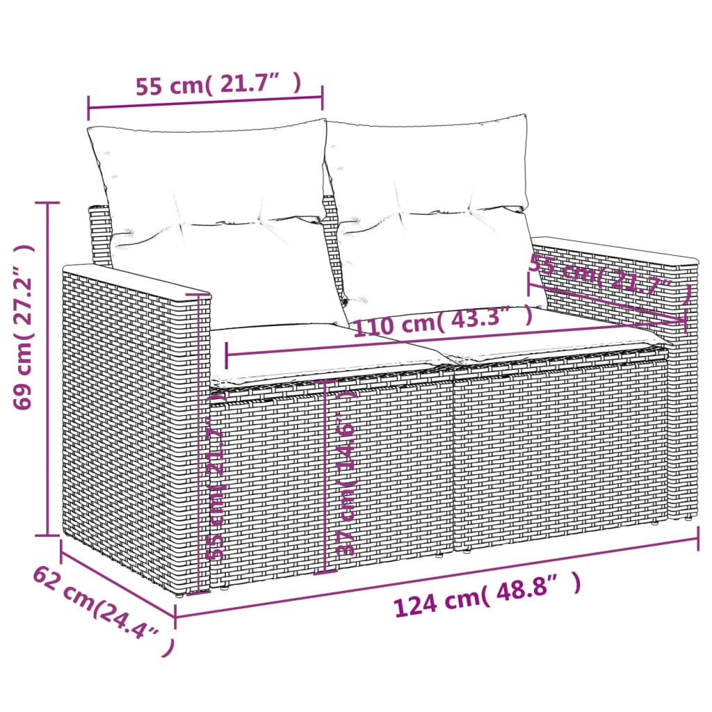 vidaXL 5-osaline aiamööblikomplekt istmepatjadega, polürotang, hall