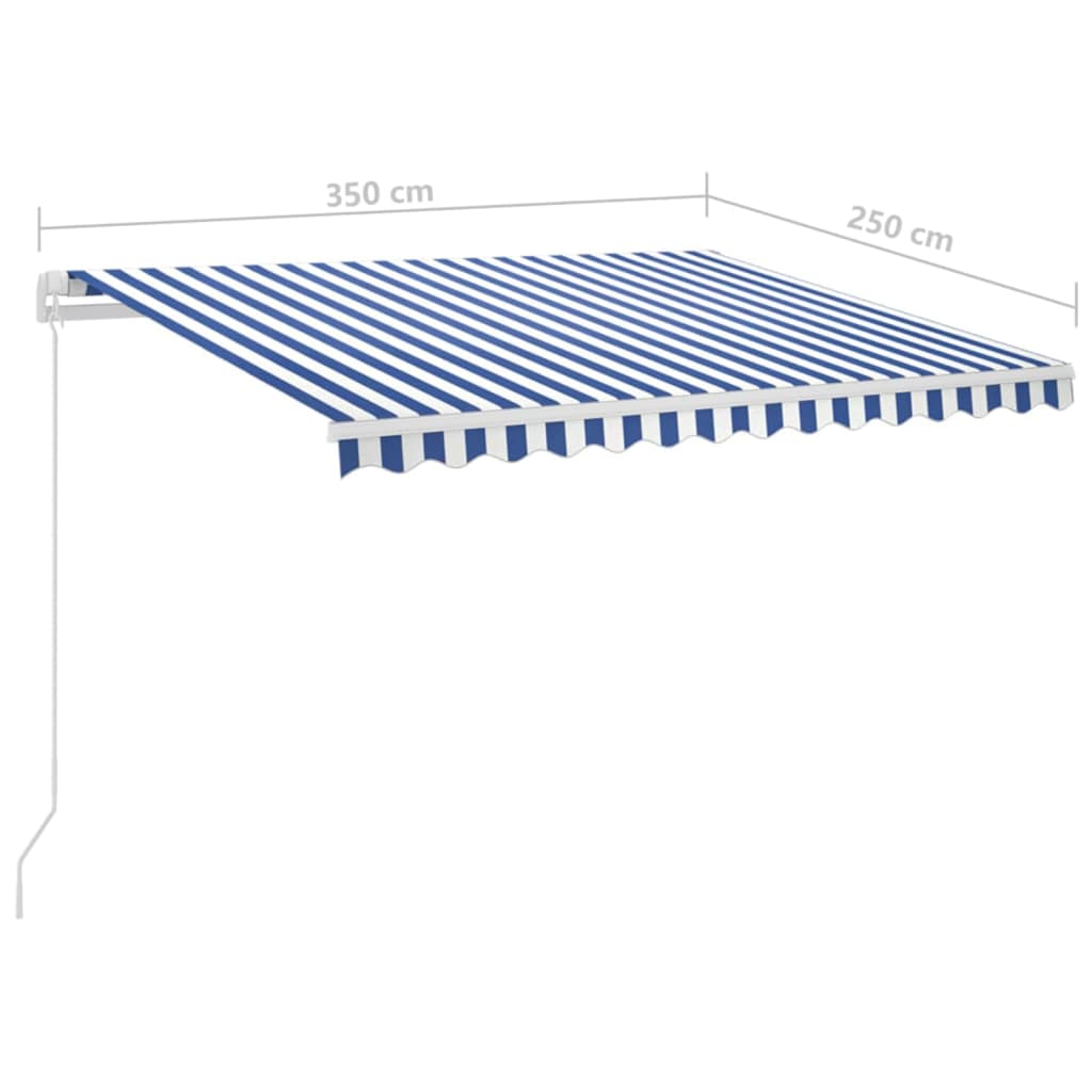 vidaXL automaatselt sissetõmmatav varikatus, 3,5 x 2,5 m sinine, valge