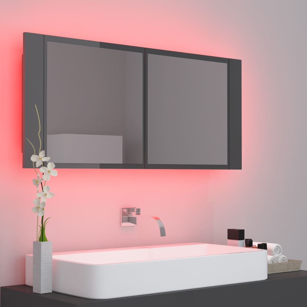 vidaXL LED-peeglikapp, kõrgläikega, hall, 100 x 12 x 45 cm, akrüül