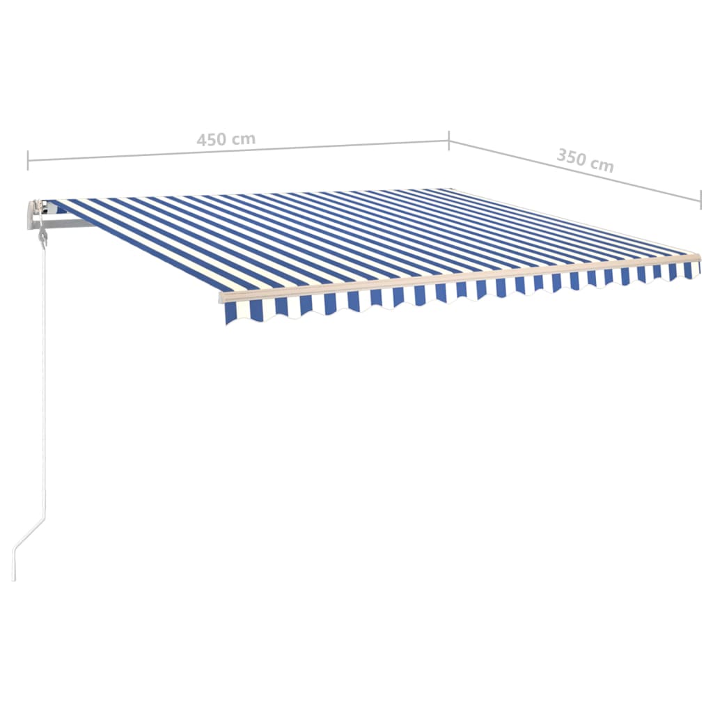 vidaXL käsitsi sissetõmmatav varikatus postid, 4,5x3,5 m, sinine/valge