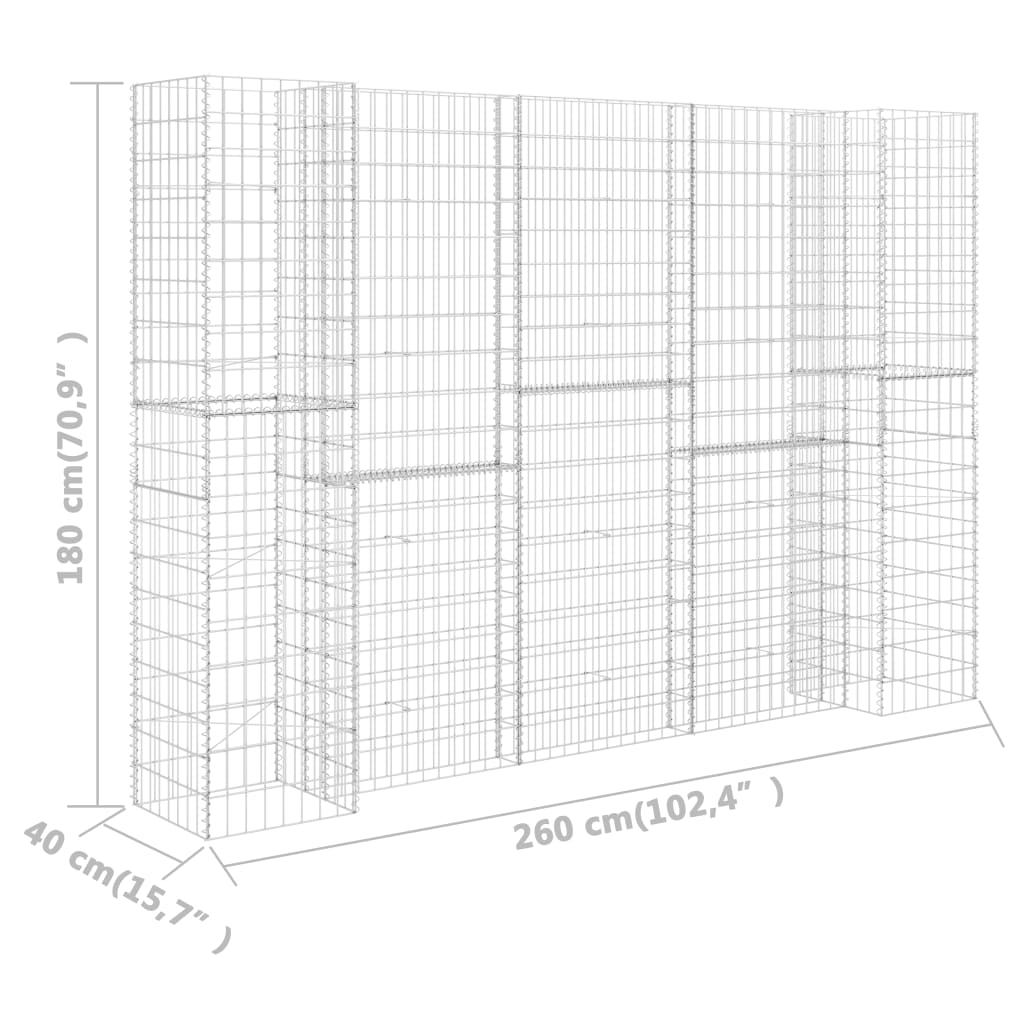 vidaXL H-kujuline gabioon-taimekast, terastraat, 260 x 40 x 180 cm