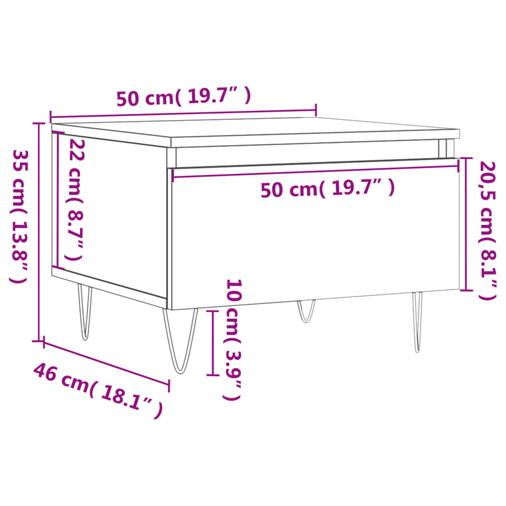 vidaXL kohvilaud, hall Sonoma tamm, 50 x 46 x 35 cm, tehispuit