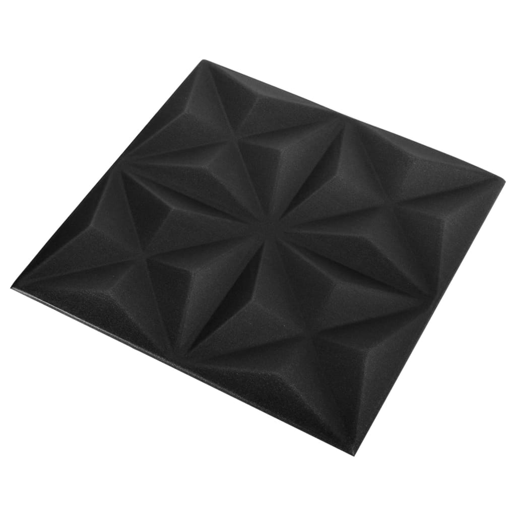 vidaXL 3D seinapaneelid, 12 tk, 50x50 cm, origamimust, 3 m²