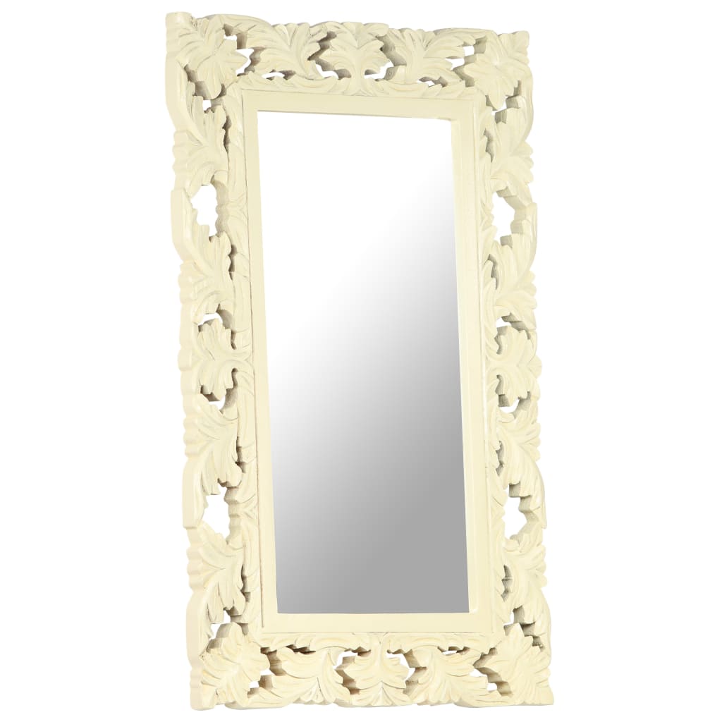 vidaXL, käsitsi nikerdatud peegel, valge, 80 x 50 cm, mangopuit