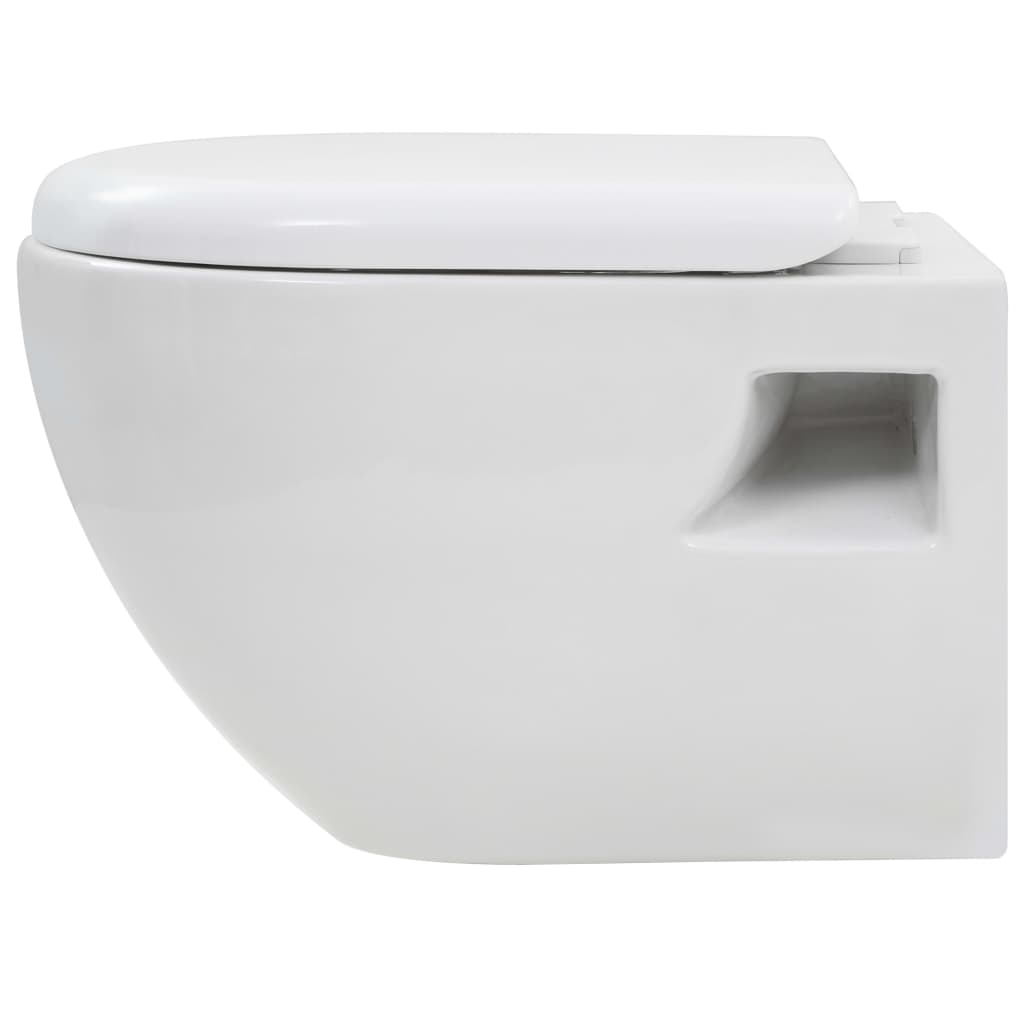 vidaXL seinale kinnitatav peidetud loputuskastiga WC-pott, valge
