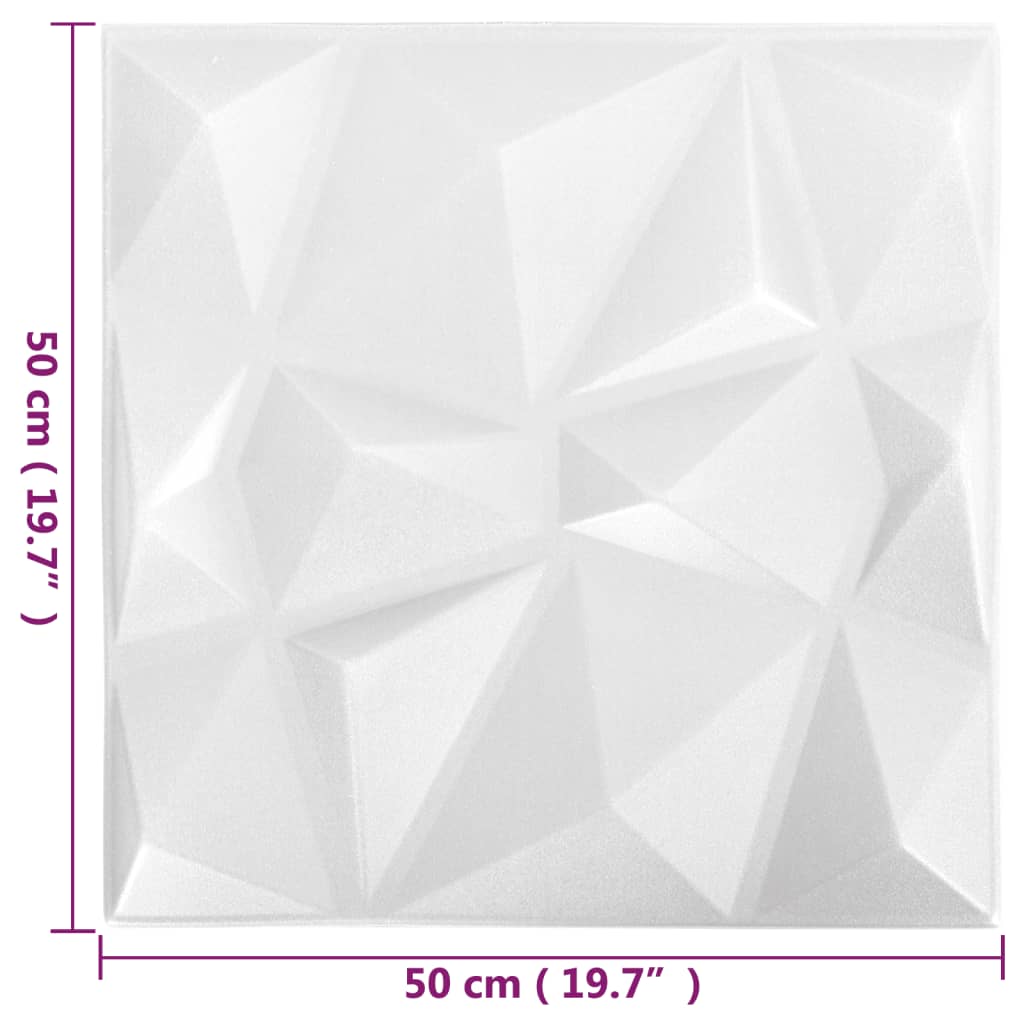 vidaXL 3D seinapaneelid, 24 tk, 50x50 cm, teemantvalge, 12 m²