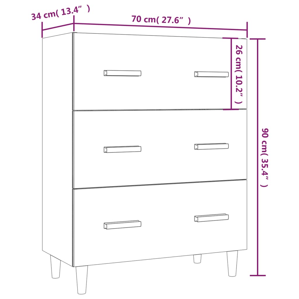 vidaXL puhvetkapp, kõrgläikega valge, 70 x 34 x 90 cm, tehispuit