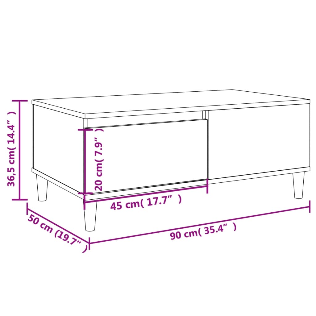 vidaXL kohvilaud, suitsutatud tamm, 90x50x36,5 cm, tehispuit