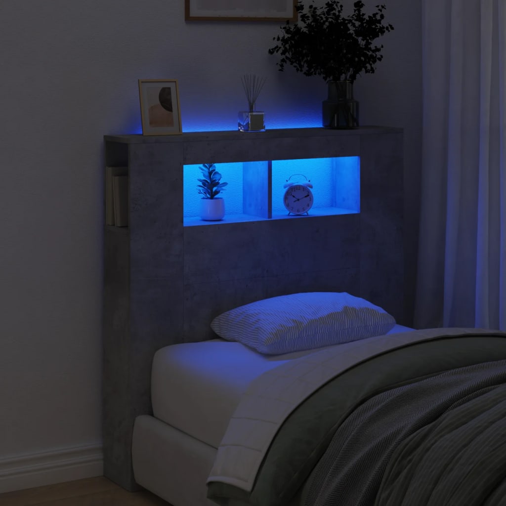 vidaXL voodipeats LEDiga, betoonhall, 100 x 18,5 x 103,5 cm, tehispuit