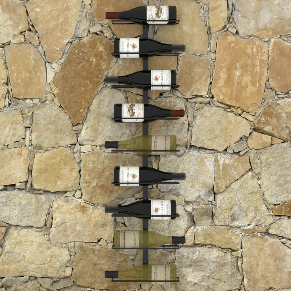vidaXL seinale kinnitatav veiniriiul 9 pudelile, must raud