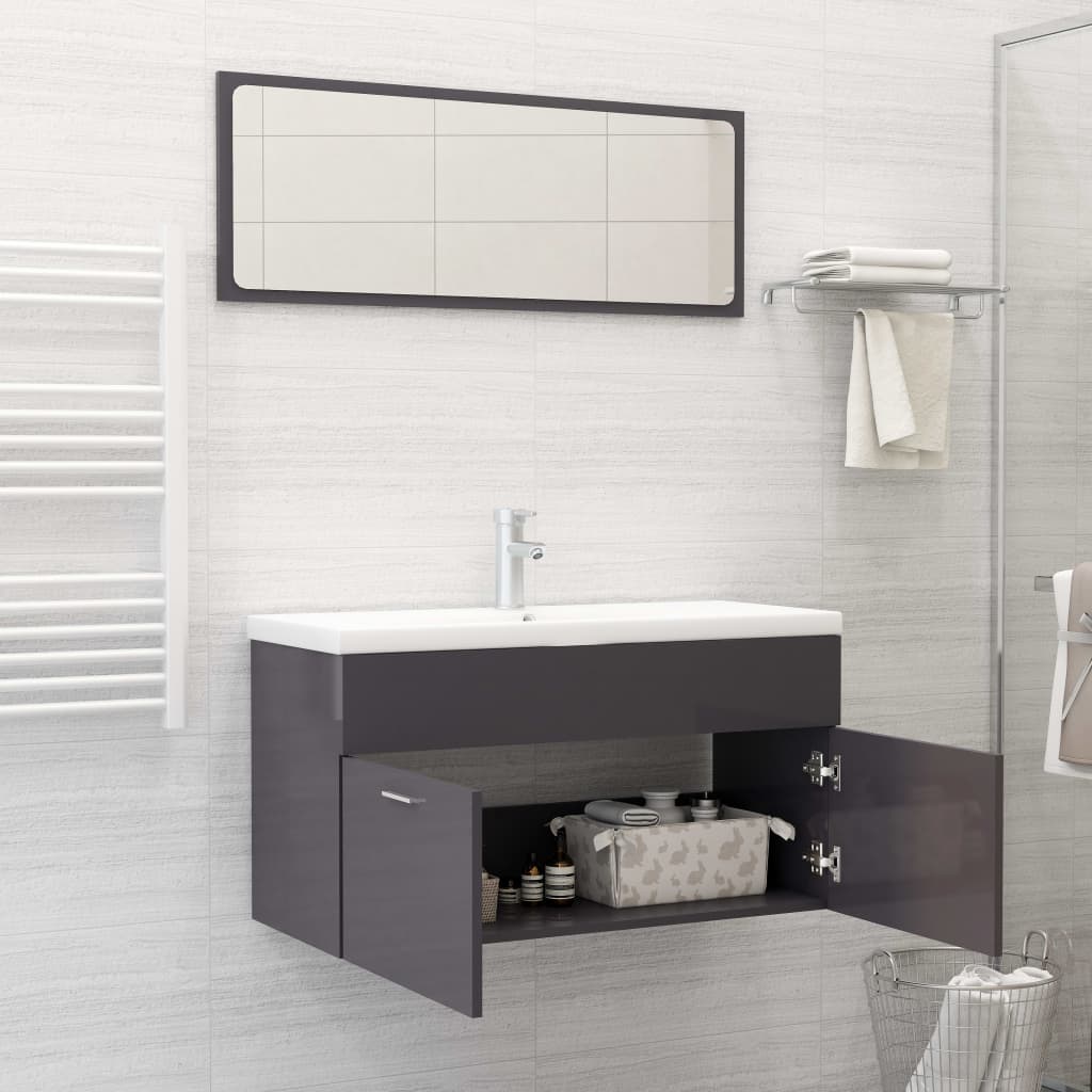 vidaXL vannitoamööbli komplekt, kõrgläikega hall, puitlaastplaat
