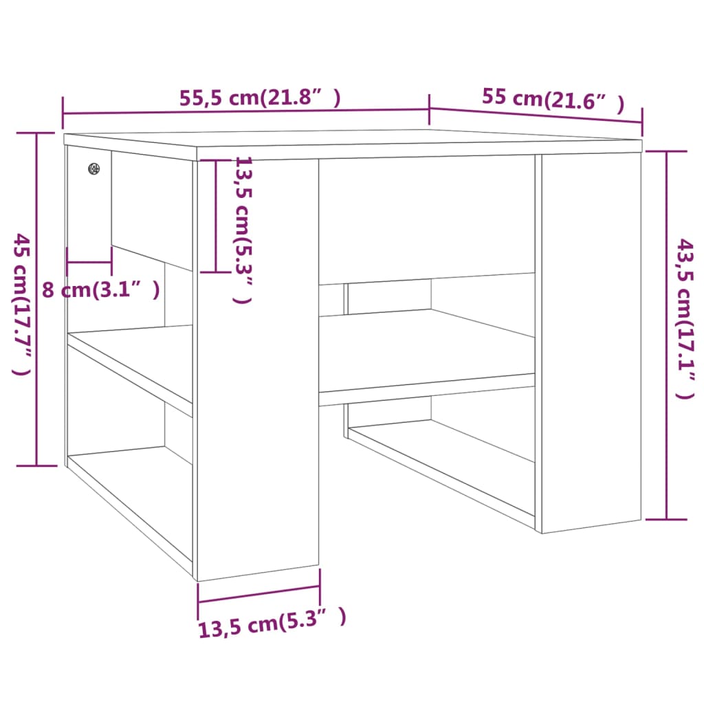 vidaXL kohvilaud, hall Sonoma tamm, 55,5 x 55 x 45 cm, tehispuit