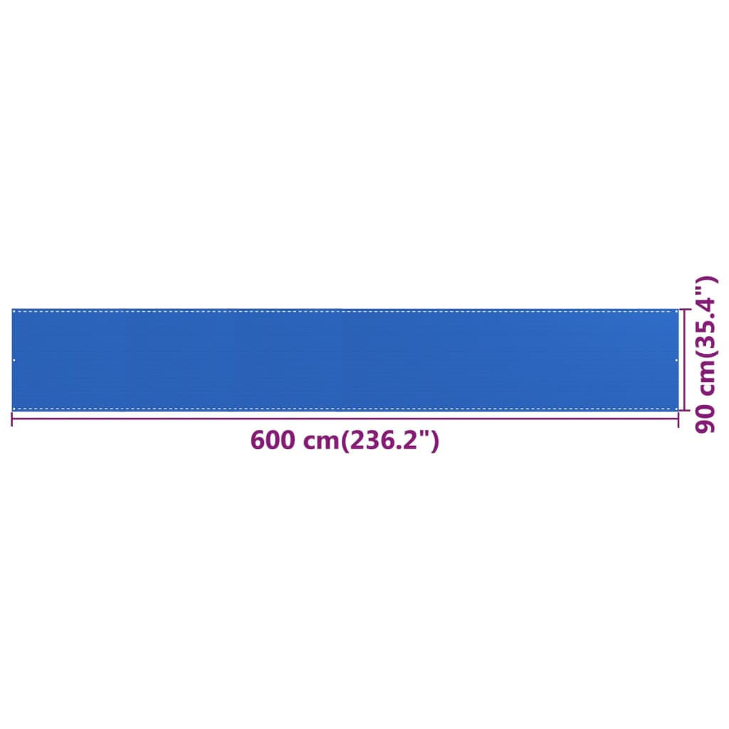 vidaXL rõdusirm, sinine, 90 x 600 cm, HDPE