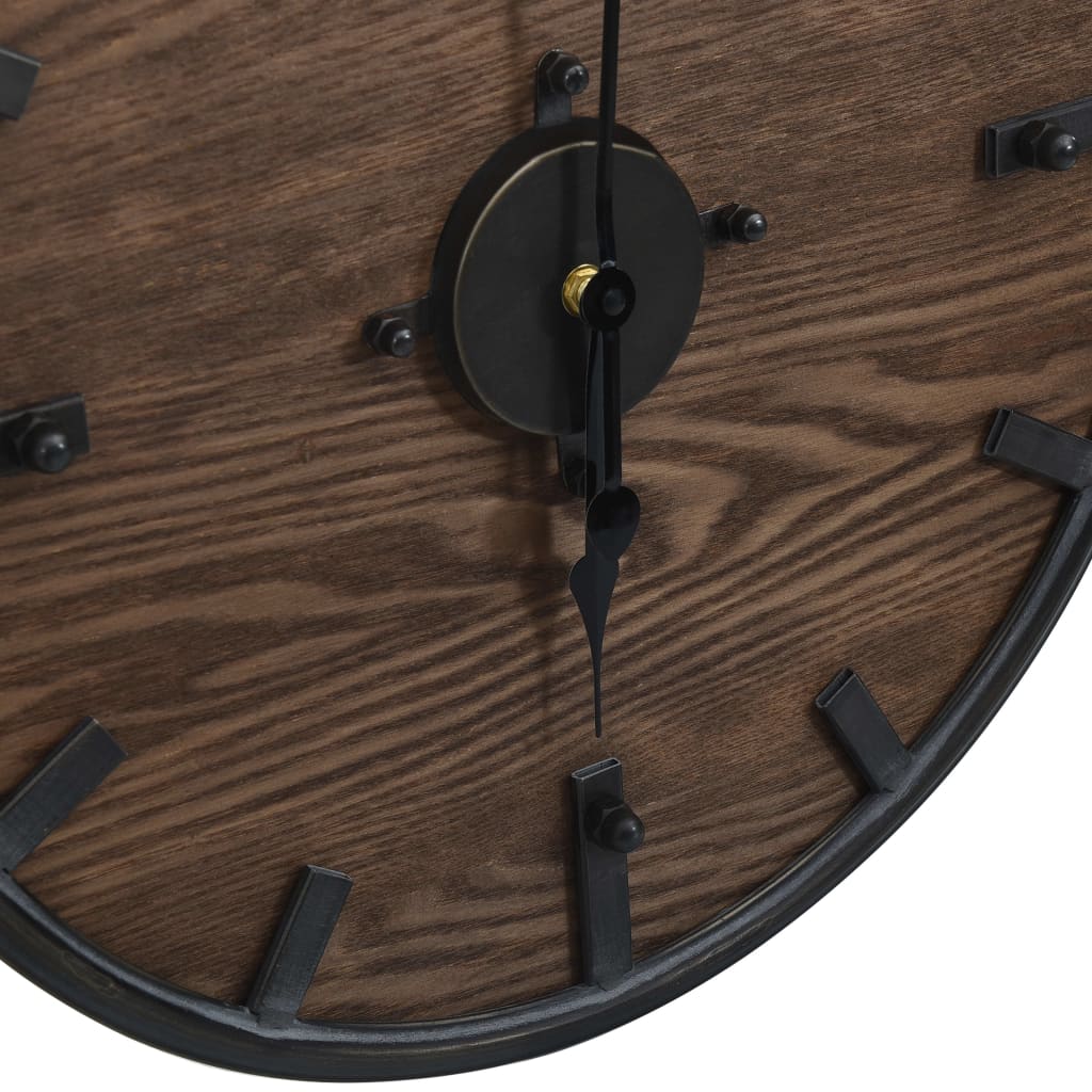 321473 vidaXL Wall Clock Brown and Black 45 cm Iron and MDF