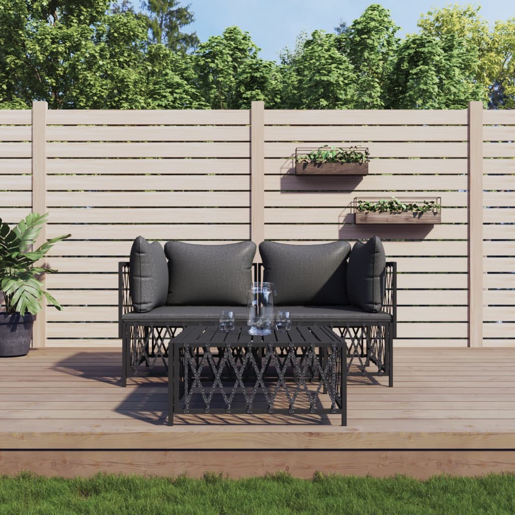 vidaXL 3-osaline aiamööbli komplekt patjadega, antratsiit, teras
