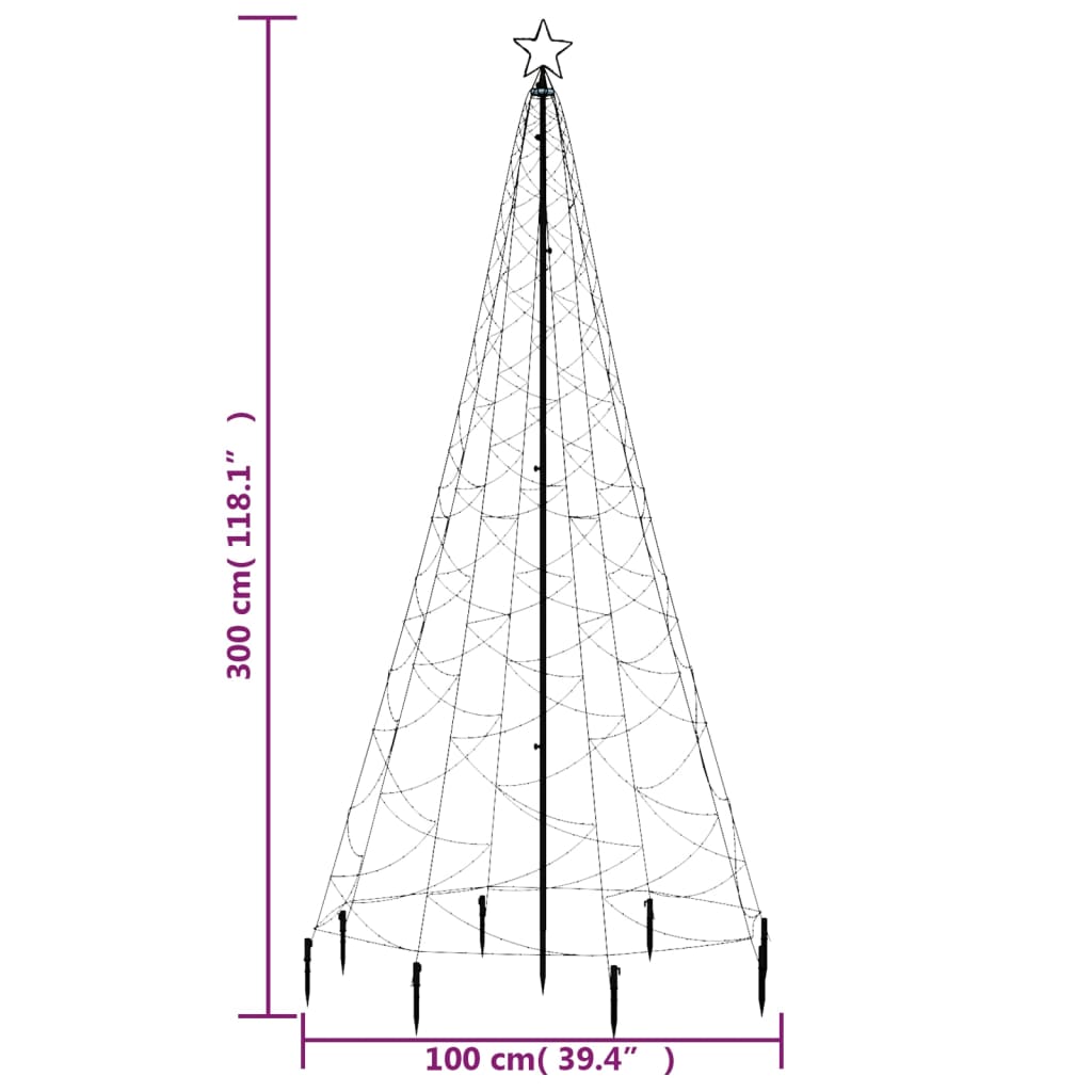 vidaXL jõulupuu metallist postiga, 500 LEDi, värviline, 3 m