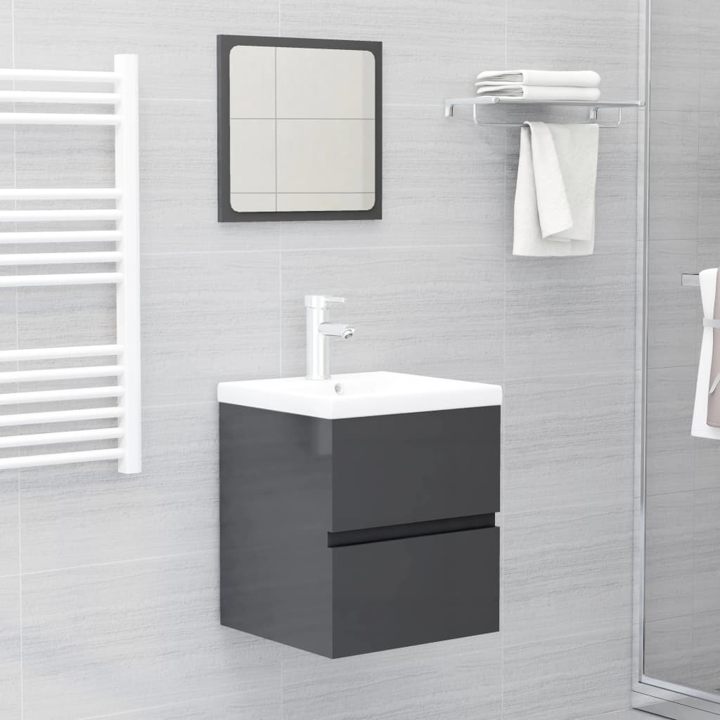 vidaXL vannitoamööblikomplekt, kõrgläikega, hall, puitlaastplaat
