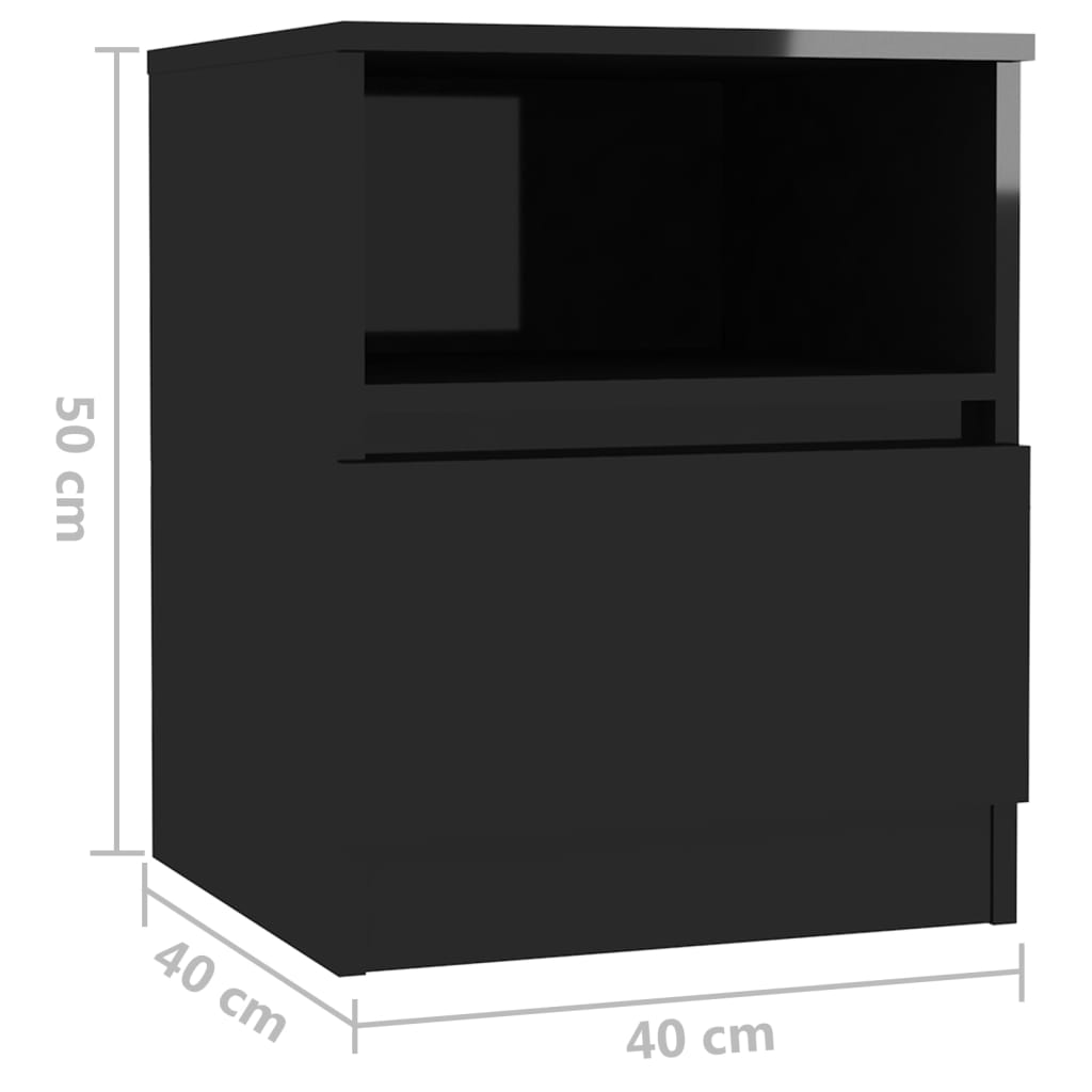 vidaXL öökapid 2 tk, kõrgläikega must, 40 x 40 x 50 cm, puitlaastplaat