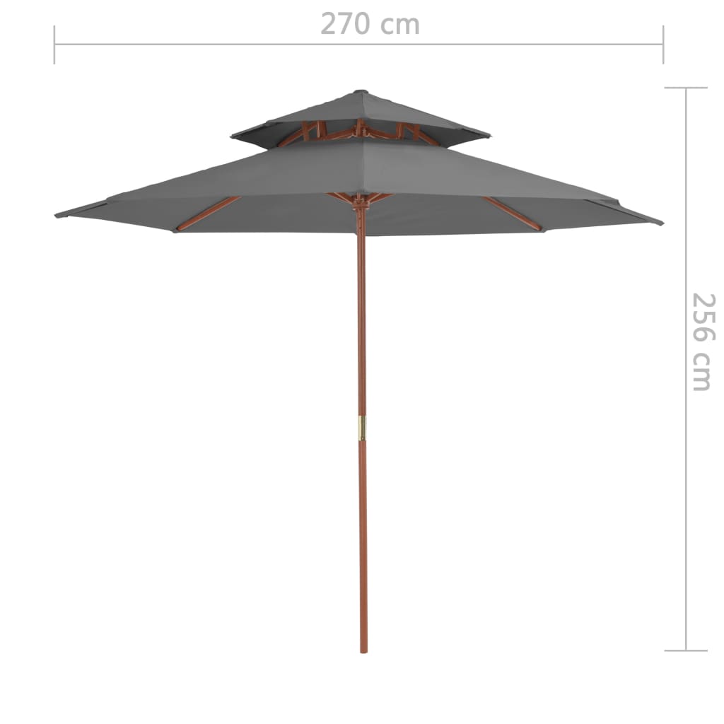 vidaXL kahekordne päikesevari puust postiga, 270 cm, antratsiithall