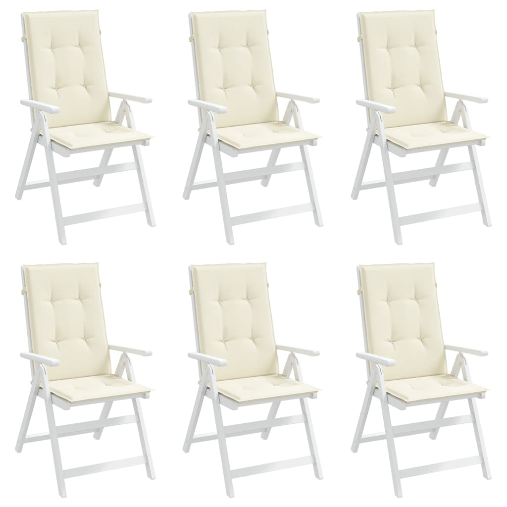 vidaXL kõrge seljatoega toolipadjad 6 tk, kreem, 120x50x3 cm, kangas