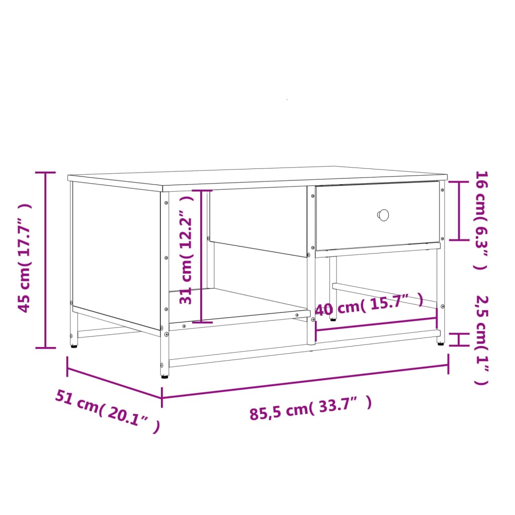 vidaXL kohvilaud, Sonoma tamm, 85,5 x 51 x 45 cm, tehispuit